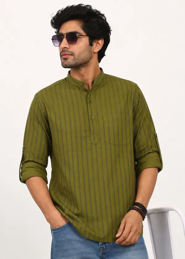 Olive_Green_Striped___Kurta_for_Men