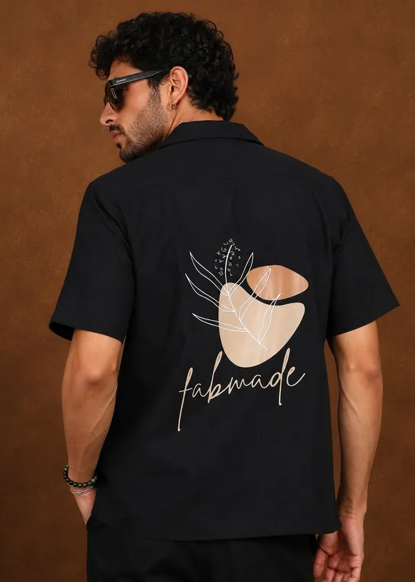 Black_Handmade_printed_Shirt_And_Shorts_Set_For_Men