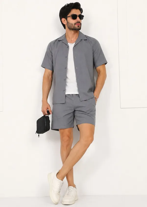 Grey___Matching_Shirt_And_Shorts_Set_For_Men