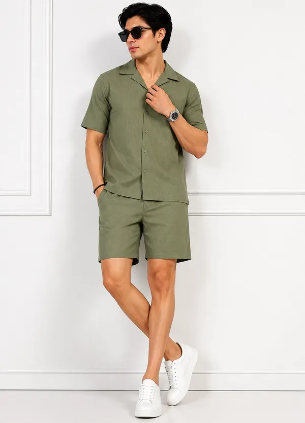 Olive_Green___Short_Sleeve_Shirt_And_Shorts_Set_For_Men
