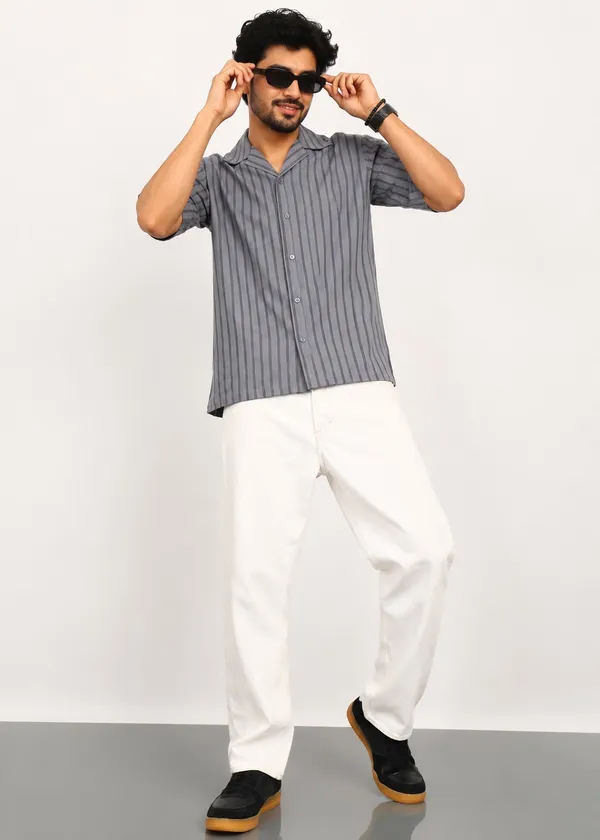 Grey_Striped_Short_Sleeve_Shirt_for_Men