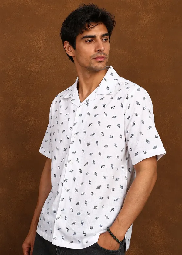 White_Leaf_Printed___Short_Sleeve_Casual_Shirt_for_Men