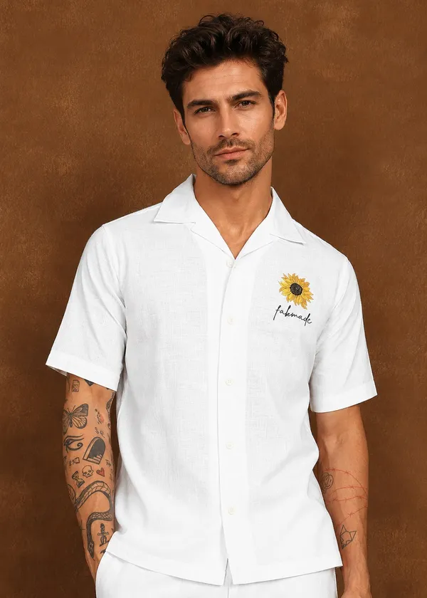 White_Linen_Sunflower_printed_Short_Sleeve_Shirt_for_Men