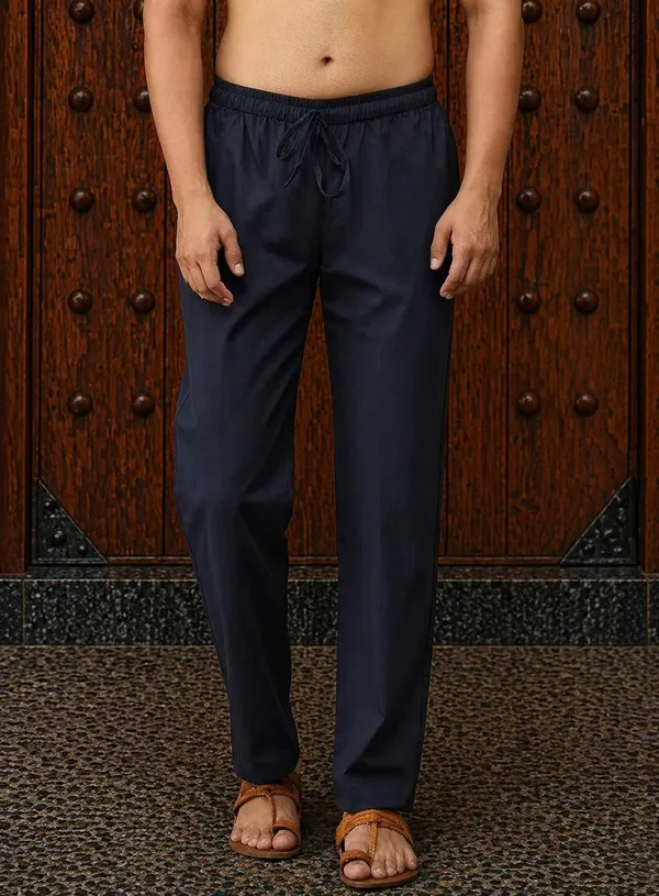 Navy_Blue_Elastic_Waist_Drawstring_Pyjama_Bottoms_for_Men
