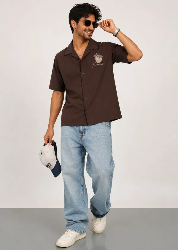 Brown_printed_Short_Sleeve_Shirt_for_Men