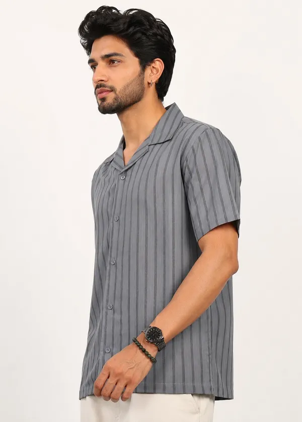 Grey_Striped_Short_Sleeve_Shirt_for_Men