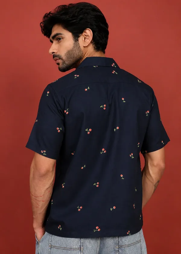 Navy_Blue_Cherry_Printed_Short_Sleeve_Casual_Shirt_for_Men