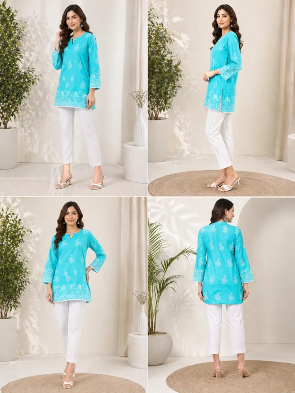 Sea_Green_printed_Short_Kurti_for_Women
