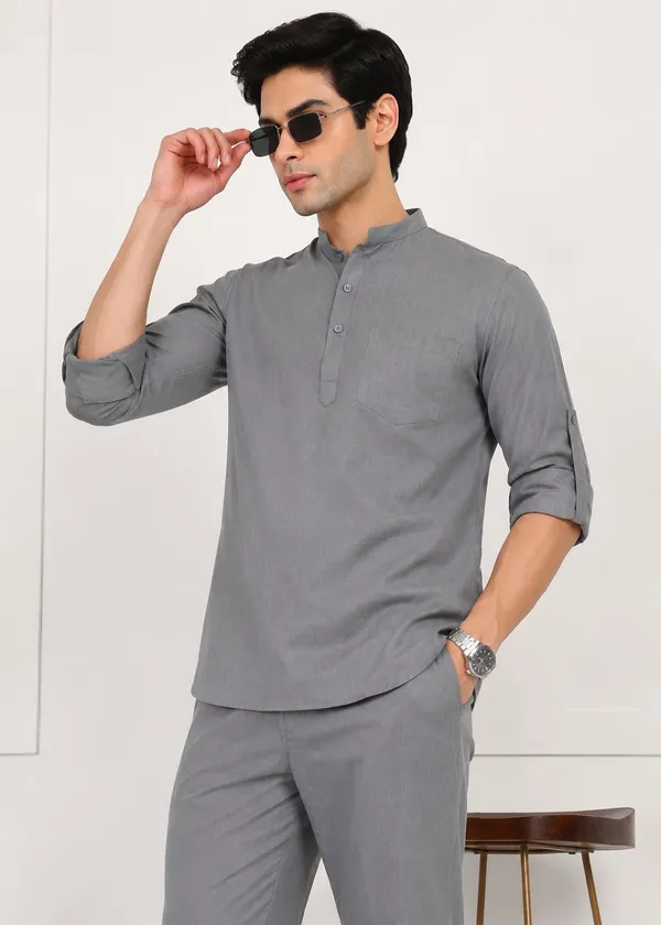 Grey___Mandarin_Collar_Kurta_Pyjama_Set_for_Men