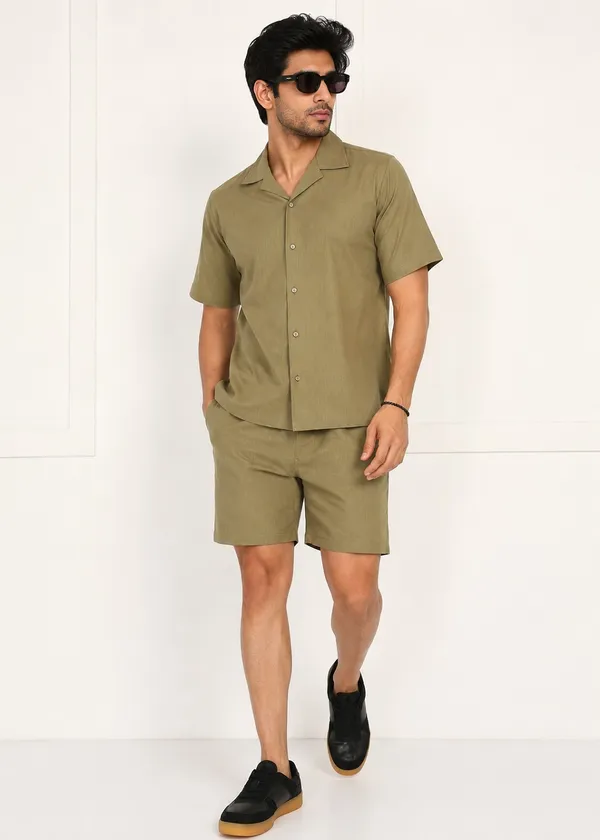 Olive_Green___Short_Sleeve_Shirt_and_Shorts_Set_for_Men