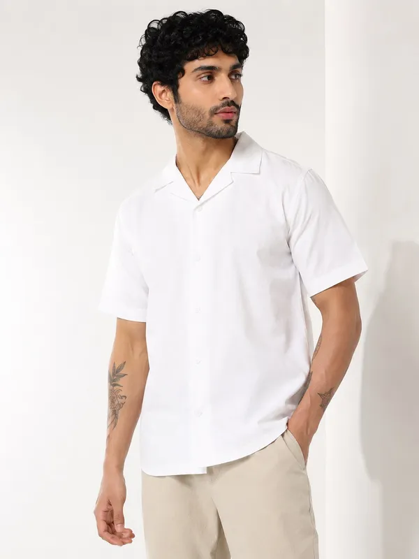 White___Polo_Collar_Half_Sleeve_Shirt_for_Men