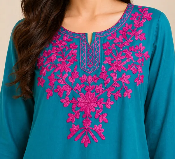 Turquoise_printed_Short_Kurti_for_Women