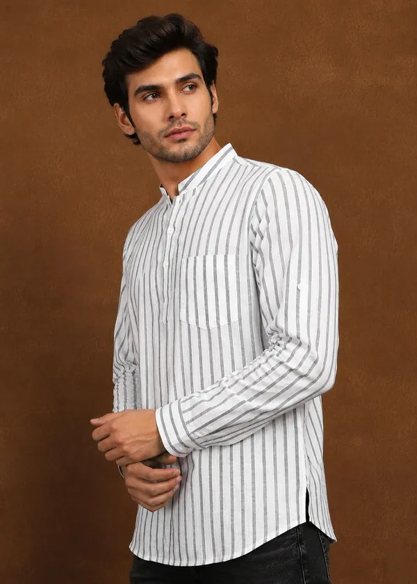White_And_Grey_Striped_Slim_Fit_Casual_Shirt_For_Men