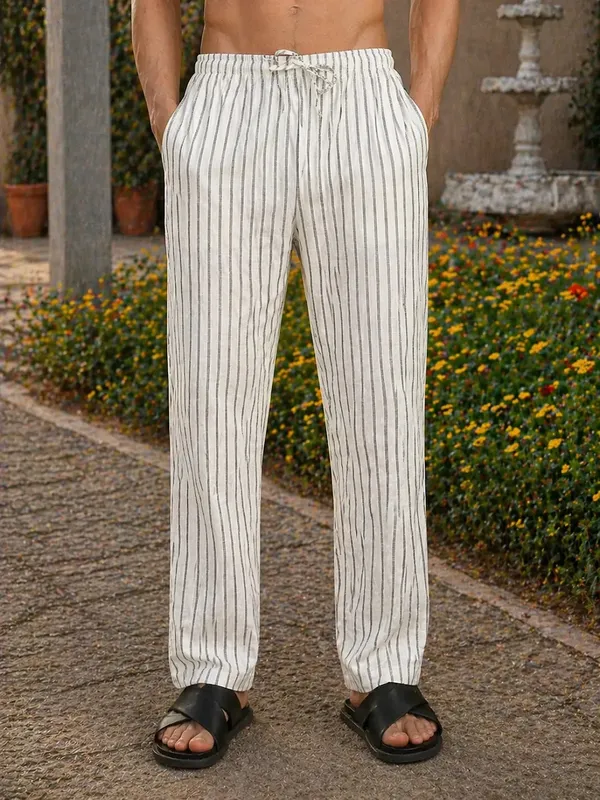 White_Striped___Drawstring_Pants_for_Men