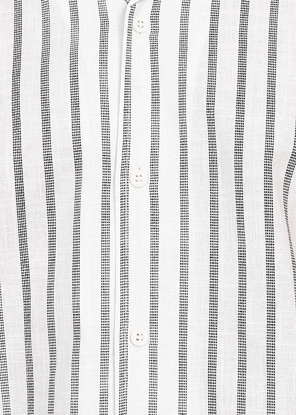 White_Grey_Striped_Short_Sleeve_Casual_Shirt_for_Men