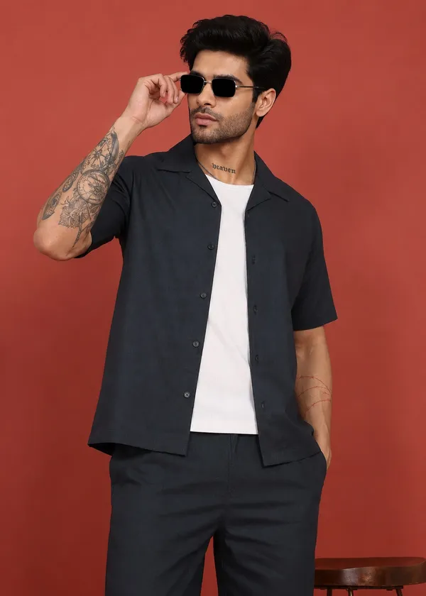 Black_Short_Sleeve_Shirt_And_Trouser_Co-Ord_Set_For_Men