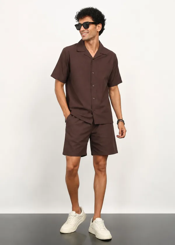 Brown_Short_Sleeve_Shirt_And_Shorts_Co-Ord_Set_For_Men