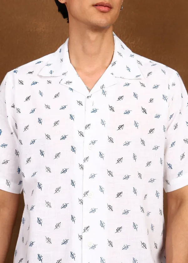 White_Leaf_Printed___Short_Sleeve_Casual_Shirt_for_Men