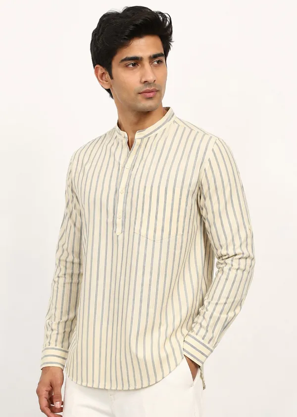 Beige_Black_Striped___Mandarin_Collar_Kurta_for_Men