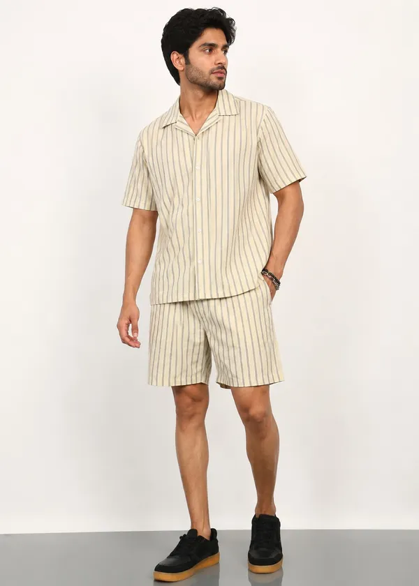 Beige_Striped_Short_Sleeve_Shirt_and_Shorts_Co-ord_Set_for_Men