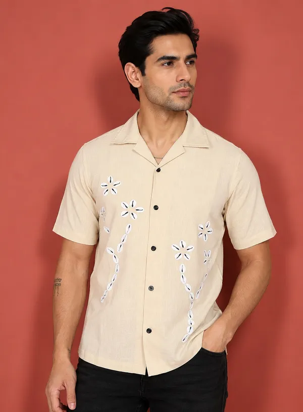 Beige_Printed_Cuban_Collar_Shirt_for_Men