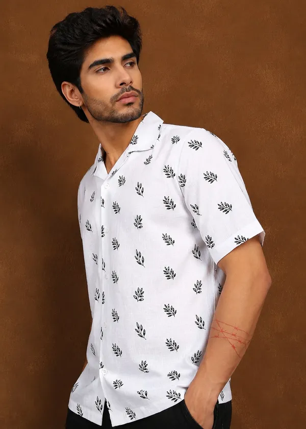 White_Leaf_Printed_Half_Sleeve_Casual_Shirt_for_Men