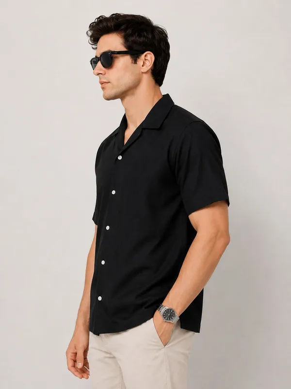 Black___Camp_Collar_Short_Sleeve_Shirt_for_Men