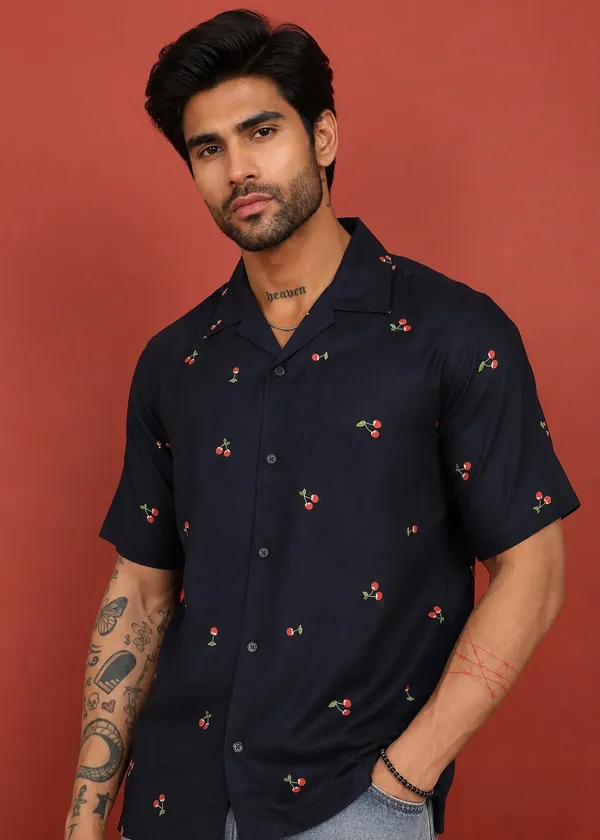 Navy_Blue_Cherry_Printed_Short_Sleeve_Casual_Shirt_for_Men