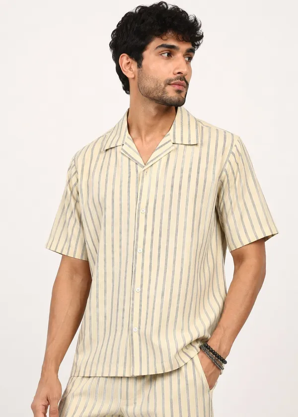 Beige_Striped_Short_Sleeve_Shirt_and_Shorts_Co-ord_Set_for_Men