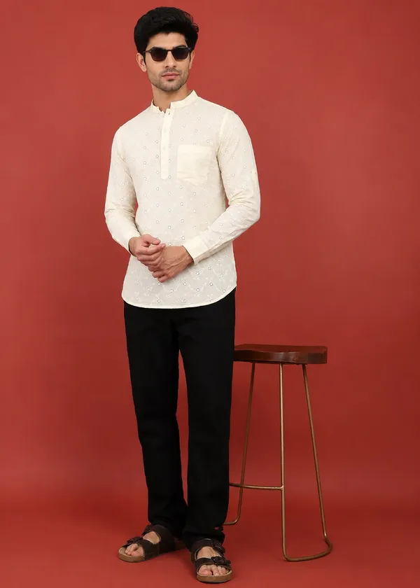 Cream_printed___Short_Kurta_for_Men