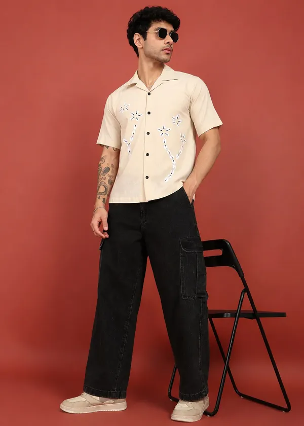 Beige_Printed_Cuban_Collar_Shirt_for_Men