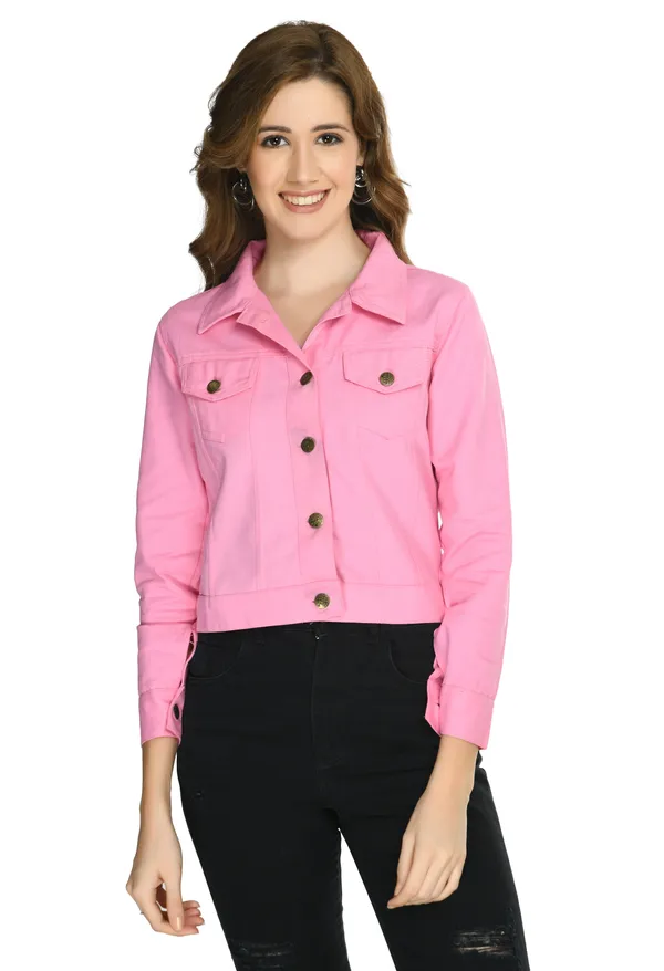 Pink___Button_Front_Cropped_Jacket_for_Women