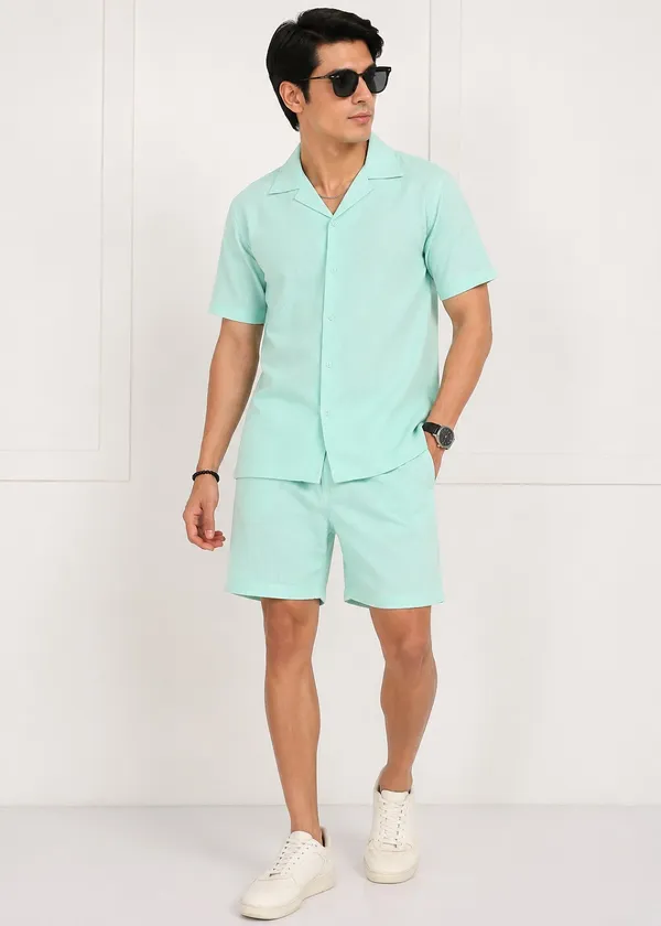 Mint_Green_Linen_Shirt_And_Shorts_Co-Ord_Set_For_Men