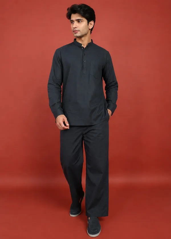 Black___Mandarin_Collar_Kurta_Pyjama_Set_for_Men