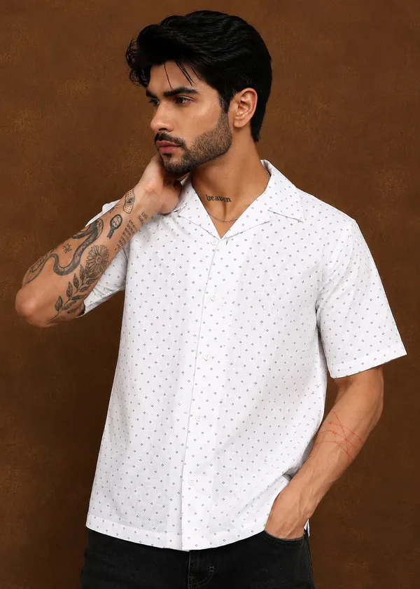 White_Polka_Dot_Short_Sleeve_Casual_Shirt_for_Men