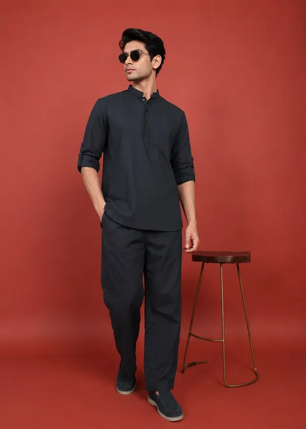 Black___Mandarin_Collar_Kurta_Pyjama_Set_for_Men