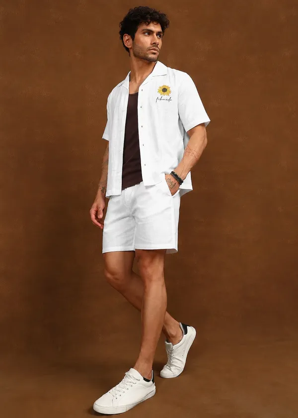 White_Linen_Sunflower_printed_Short_Sleeve_Shirt_for_Men