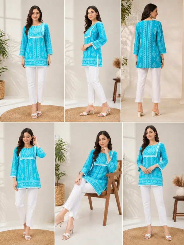 Turquoise_Printed___Short_Kurti_for_Women