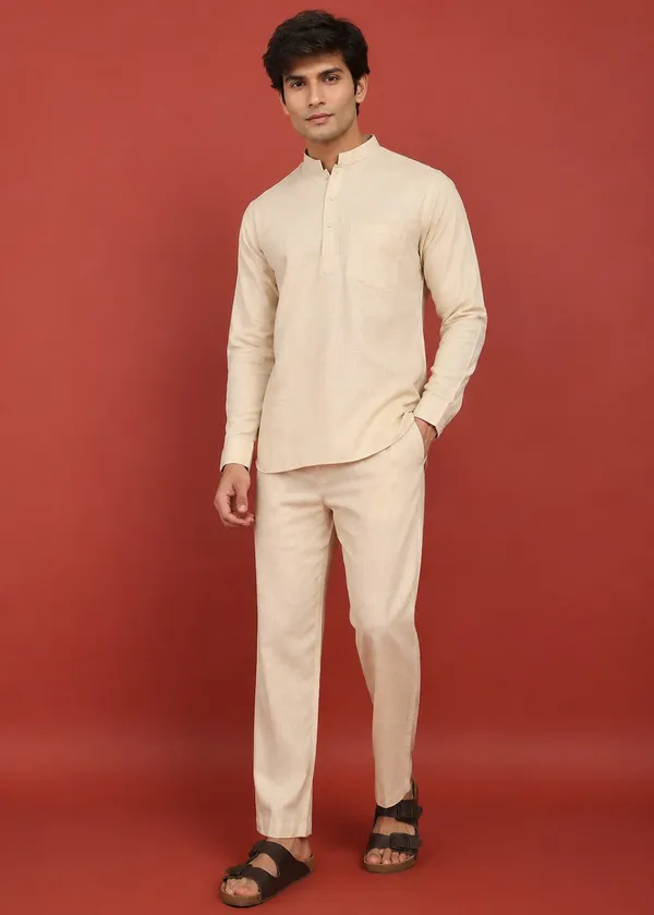 Beige___Mandarin_Collar_Kurta_Pyjama_Set_for_Men