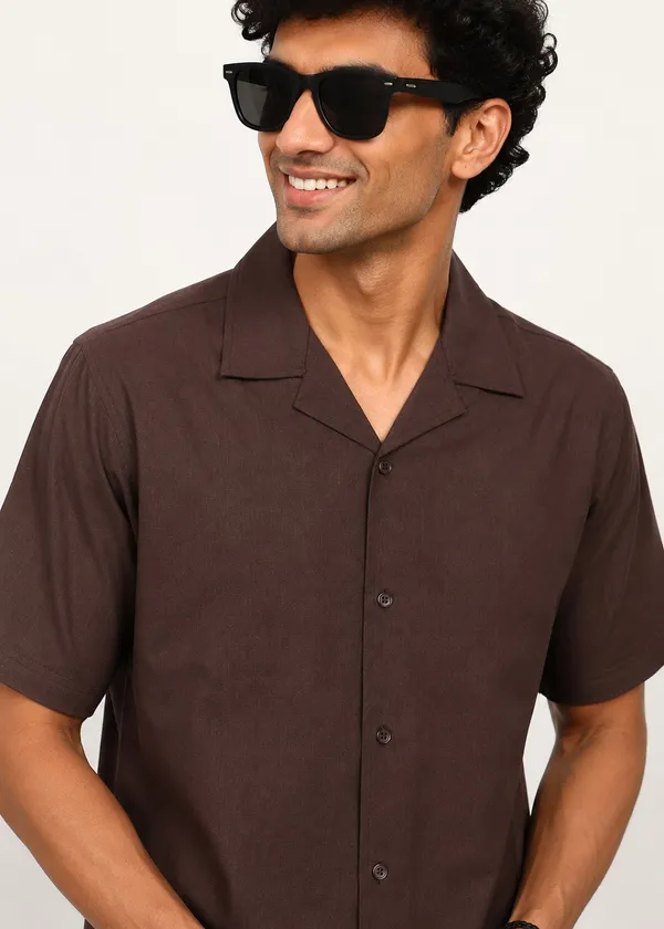 Brown_Short_Sleeve_Shirt_And_Shorts_Co-Ord_Set_For_Men