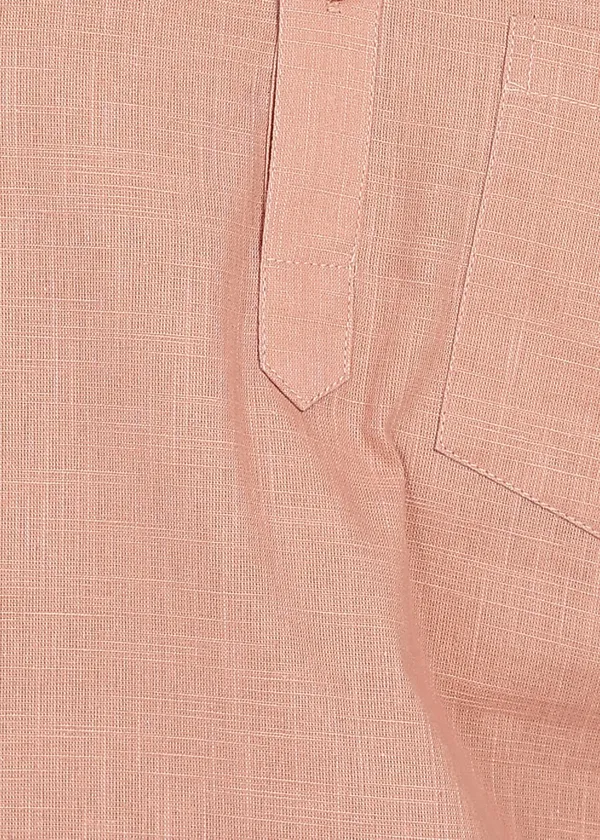 Peach___Mandarin_Collar_Long_Sleeve_Kurta_for_Men