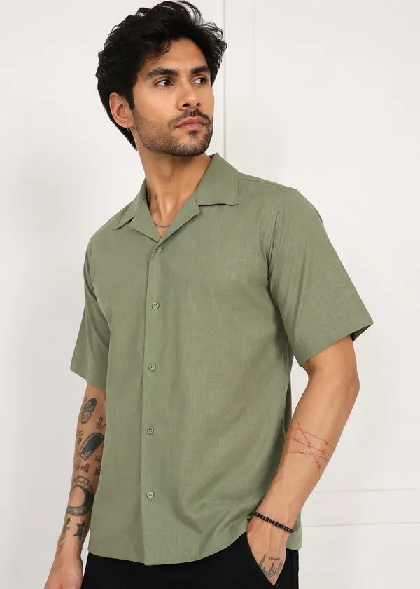 Olive_Green___Short_Sleeve_Resort_Collar_Shirt_for_Men