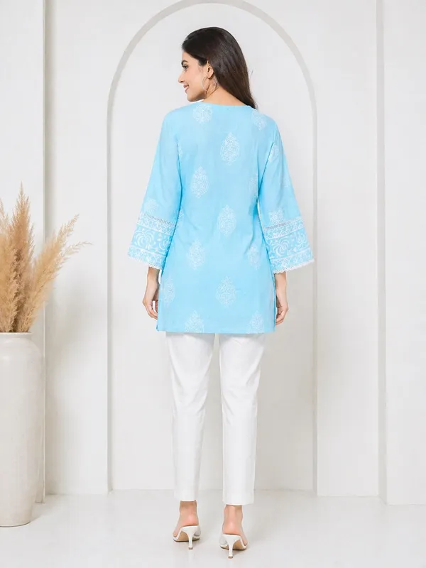Sky_Blue_Printed__Short_Kurti_for_Women