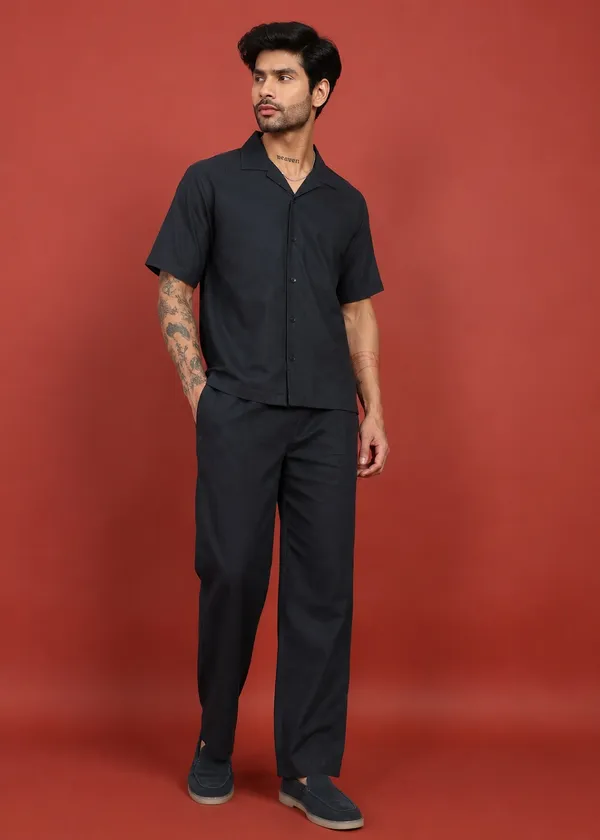 Black_Short_Sleeve_Shirt_And_Trouser_Co-Ord_Set_For_Men