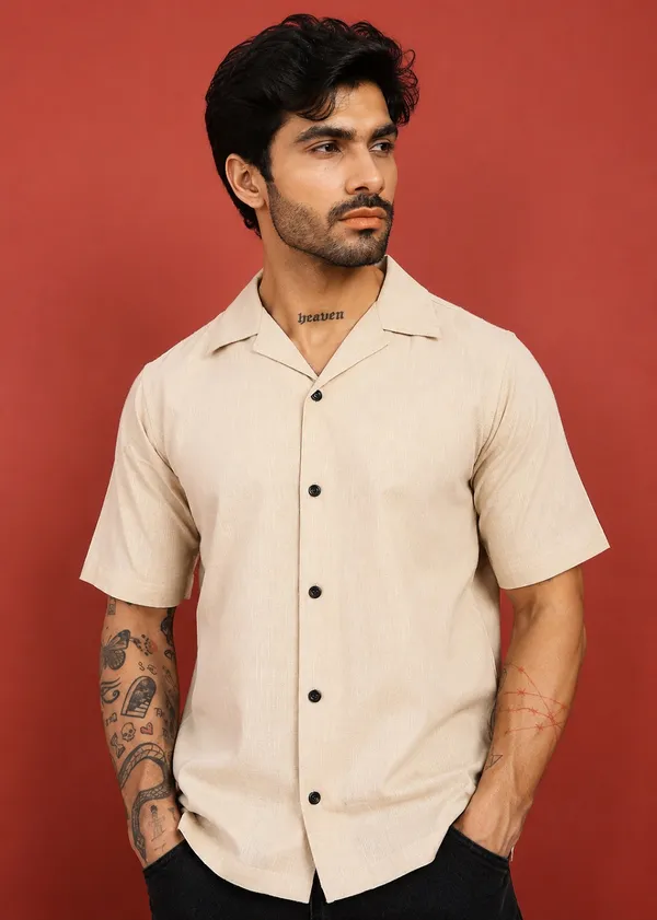 Beige_Short_Sleeve_Cuban_Collar_Shirt_for_Men