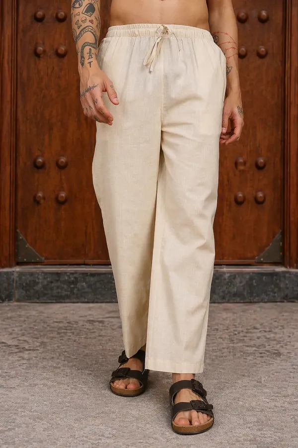 Cream___Drawstring_Straight_Fit_Pants_for_Men