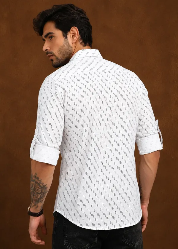 White_Printed_Short_Sleeve_Casual_Shirt_for_Men