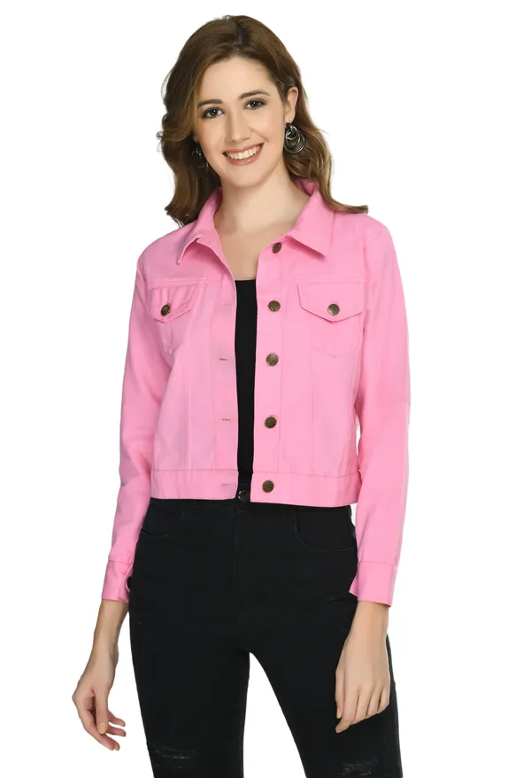 Pink___Button_Front_Cropped_Jacket_for_Women