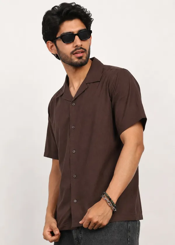 Brown_Short_Sleeve_Camp_Collar_Shirt_for_Men