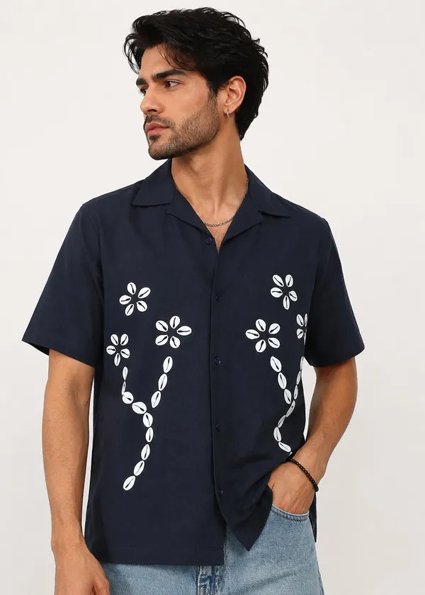 Navy_Blue_printed_Short_Sleeve_Shirt_for_Men